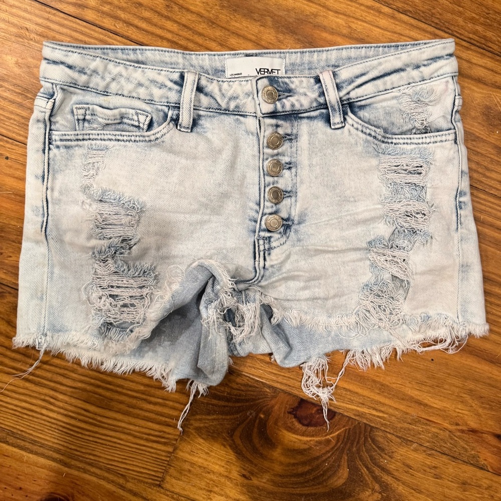 Vervet Light Wash Distressed Denim Shorts